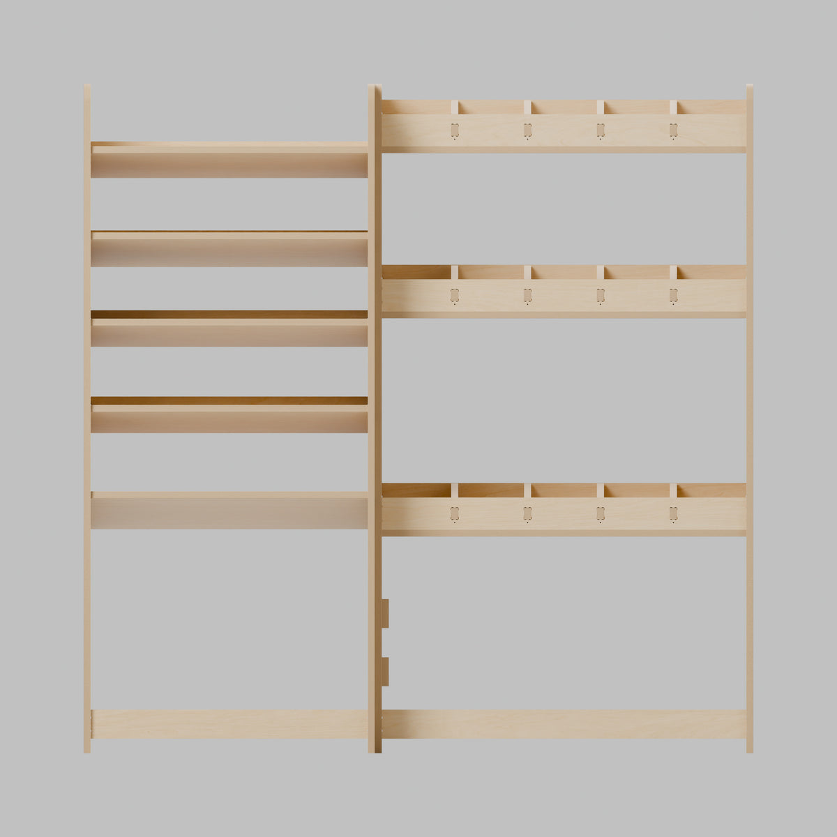 CONTOUR LWB Mixed Rack — Nearside — Front view - fixed shelves and retaining lips — Revision D