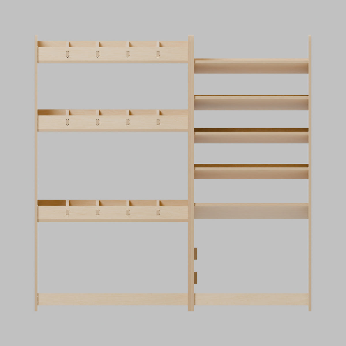 CONTOUR LWB Mixed Rack — Offside — Front view - fixed shelves and retaining lips — Revision D