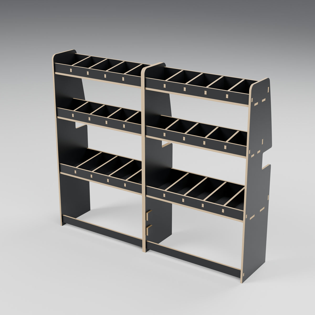 CONTOUR LWB Side Rack — Nearside — Black hex phenolic plywood - three-quarter view — Revision D