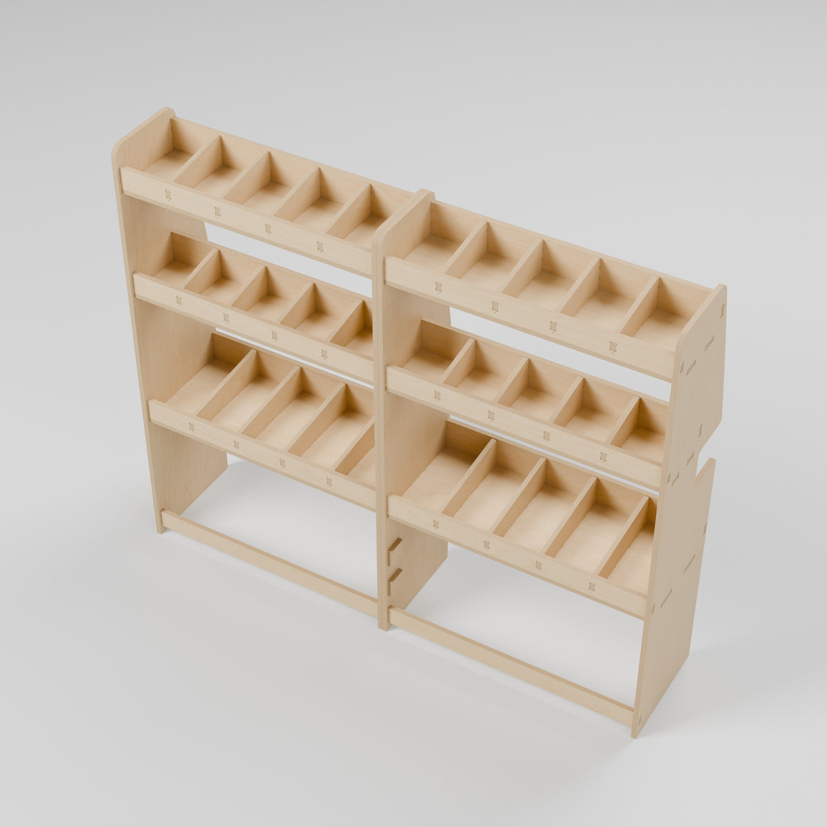 CONTOUR LWB Side Rack — Offside — Elevated view - shelf depths and storage compartments — Revision D