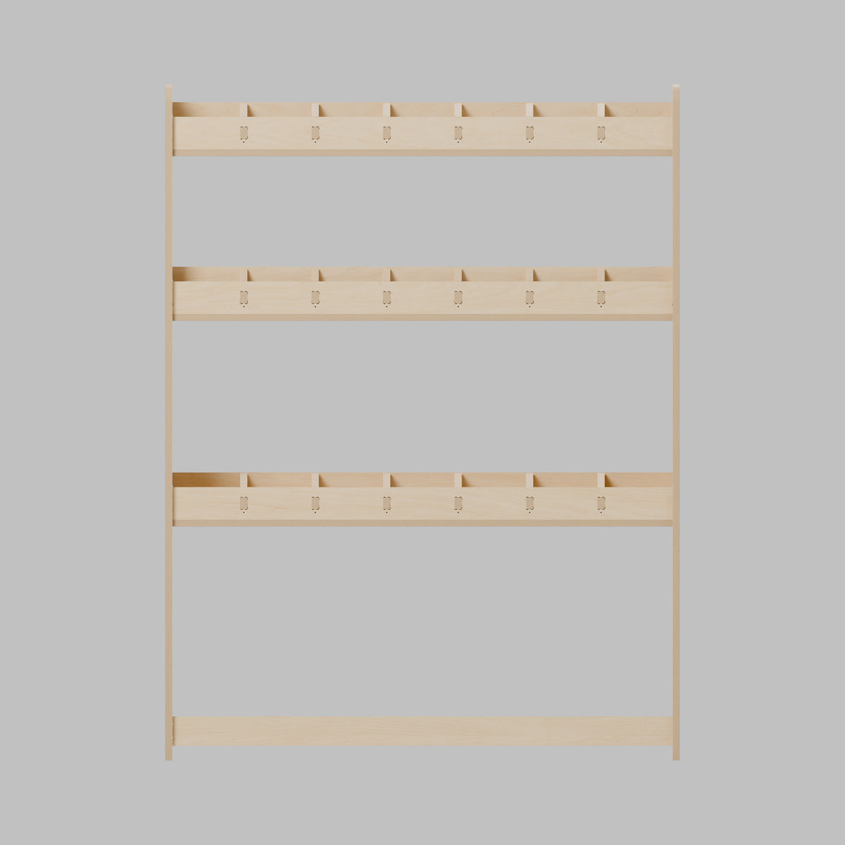CONTOUR Shallow Side Rack — Nearside — Front view - fixed shelves and retaining lips — Revision D