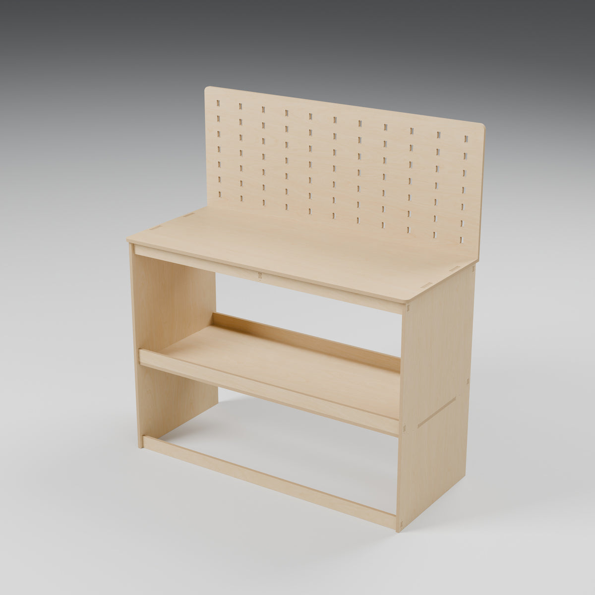 Van Workbench - Natural plywood workbench with slotted top and tool board - Revision C